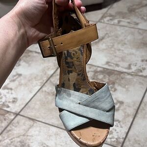 Sam Edelman Tan and Gray Heeled Sandals